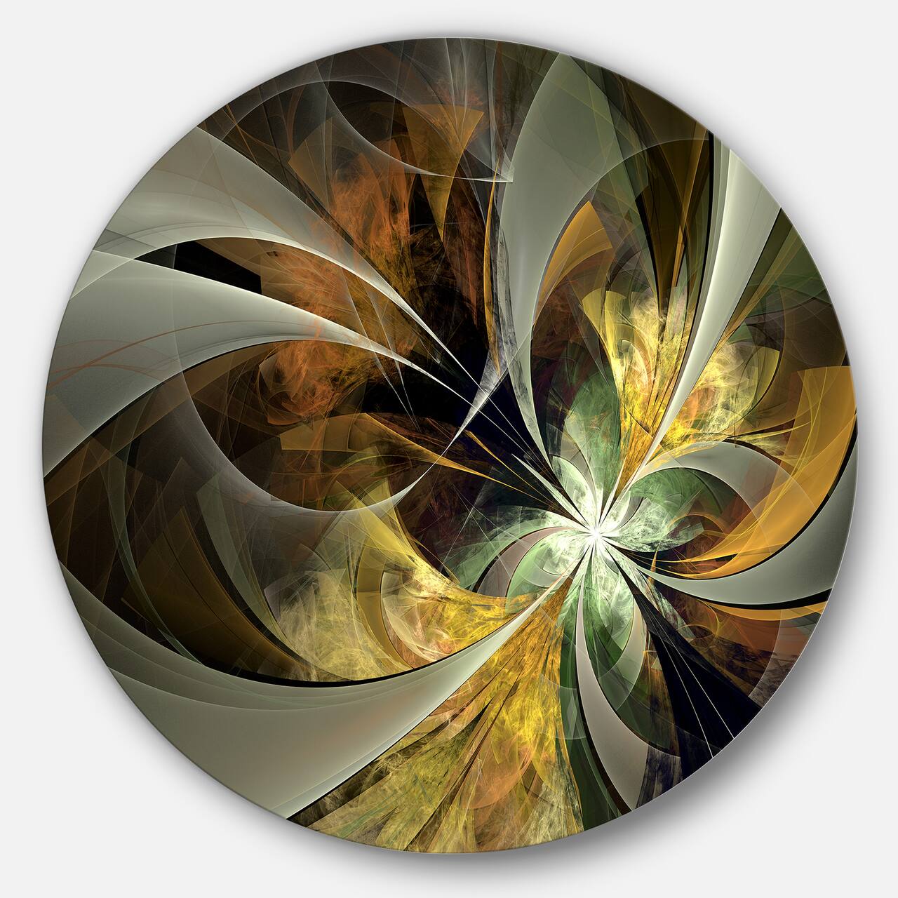 Designart - Symmetrical Gold Fractal Flower' Floral Metal Circle Wall Art